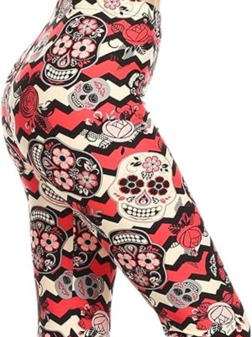 "Chevron Sugar Skulls" LNC Womens Full Length Buttery Soft Leggings Size 3x-5x